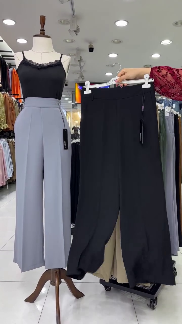 Women Solid Relaxed Wide Leg High-Rise Formal Korean Pants - Image 5