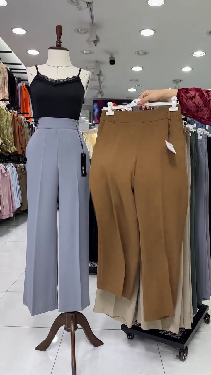Women Solid Relaxed Wide Leg High-Rise Formal Korean Pants - Image 4