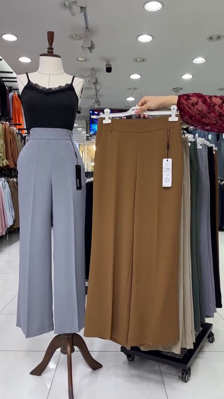Women Solid Relaxed Wide Leg High-Rise Formal Korean Pants - Image 3