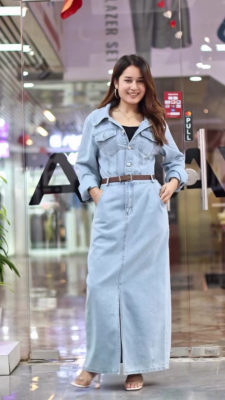 Women Blue Solid Maxi Denim Dress - Image 8