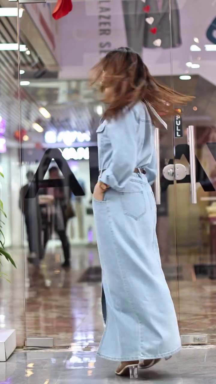 Women Blue Solid Maxi Denim Dress - Image 7