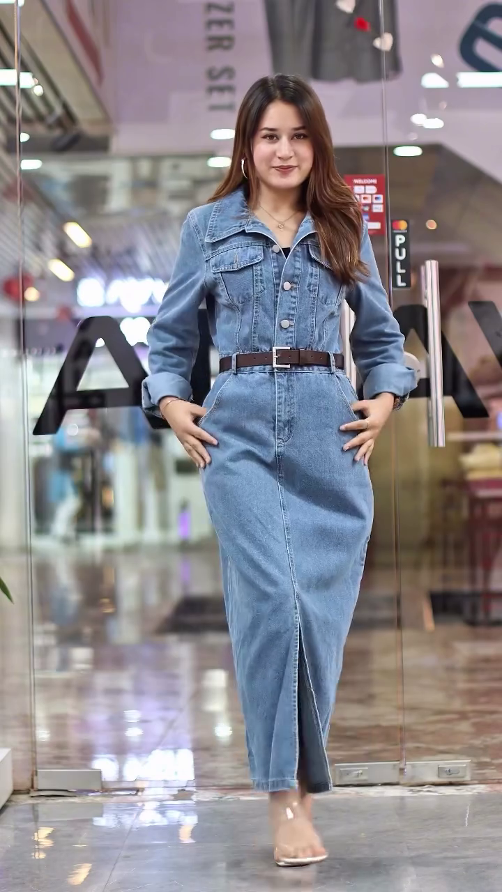Women Blue Solid Maxi Denim Dress - Image 4