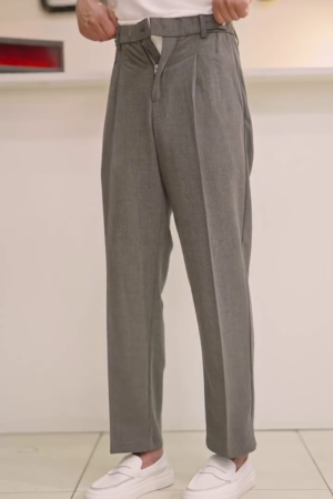 Men Pleated Mid-Rise Baggy Trouser