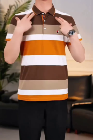 Men Striped Polo Collar T-shirt