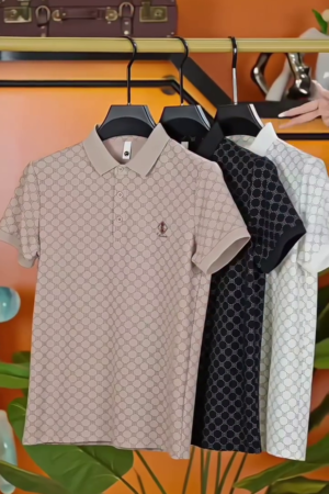 Men Self Design Polo Collar Cotton T-shirt