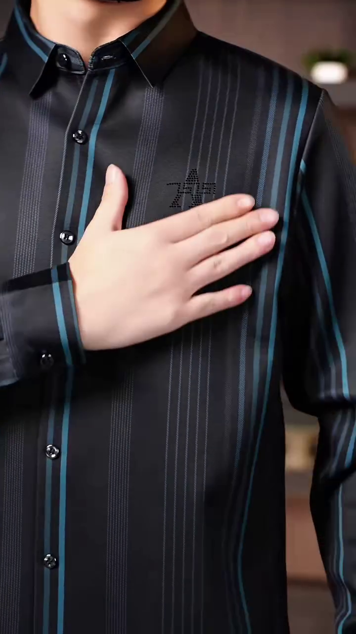 Men’s Black Vertical Stripe Formal Shirt with Contrast Detailing - Image 2