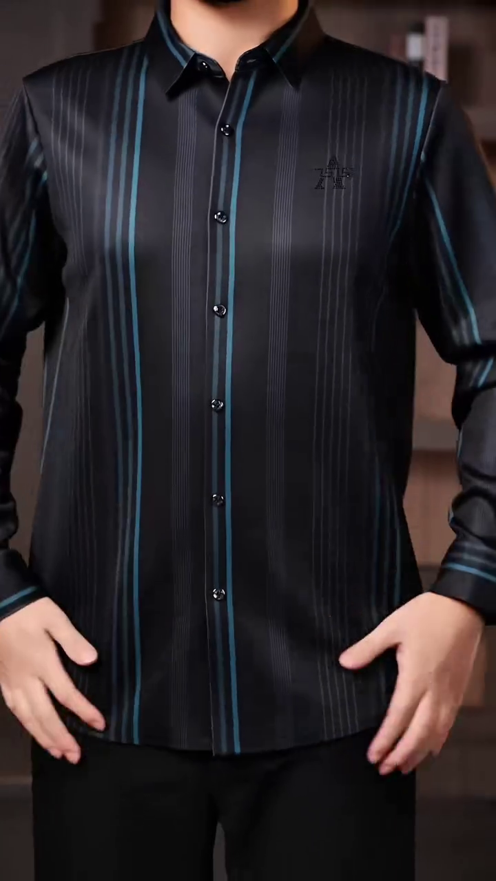 Men’s Black Vertical Stripe Formal Shirt with Contrast Detailing - Image 4
