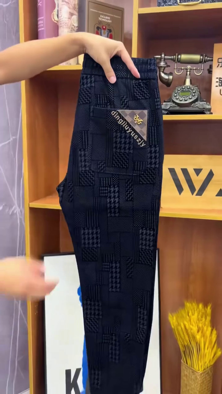 Navy Patterned Pants - Image 4