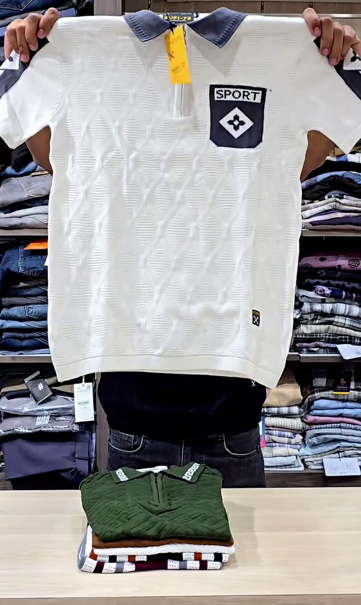 Marr Knitted Zipped Polo Shirt Navy - Image 7