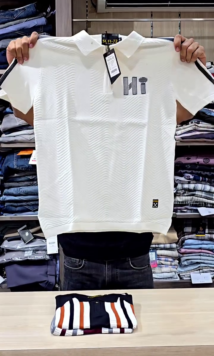 Marr Knitted Zipped Polo Shirt Navy - Image 4